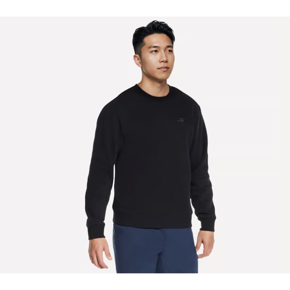 Skechers Mens L Black Chest Logo Crewneck Sweatshirt Fleece Pullover Sweater